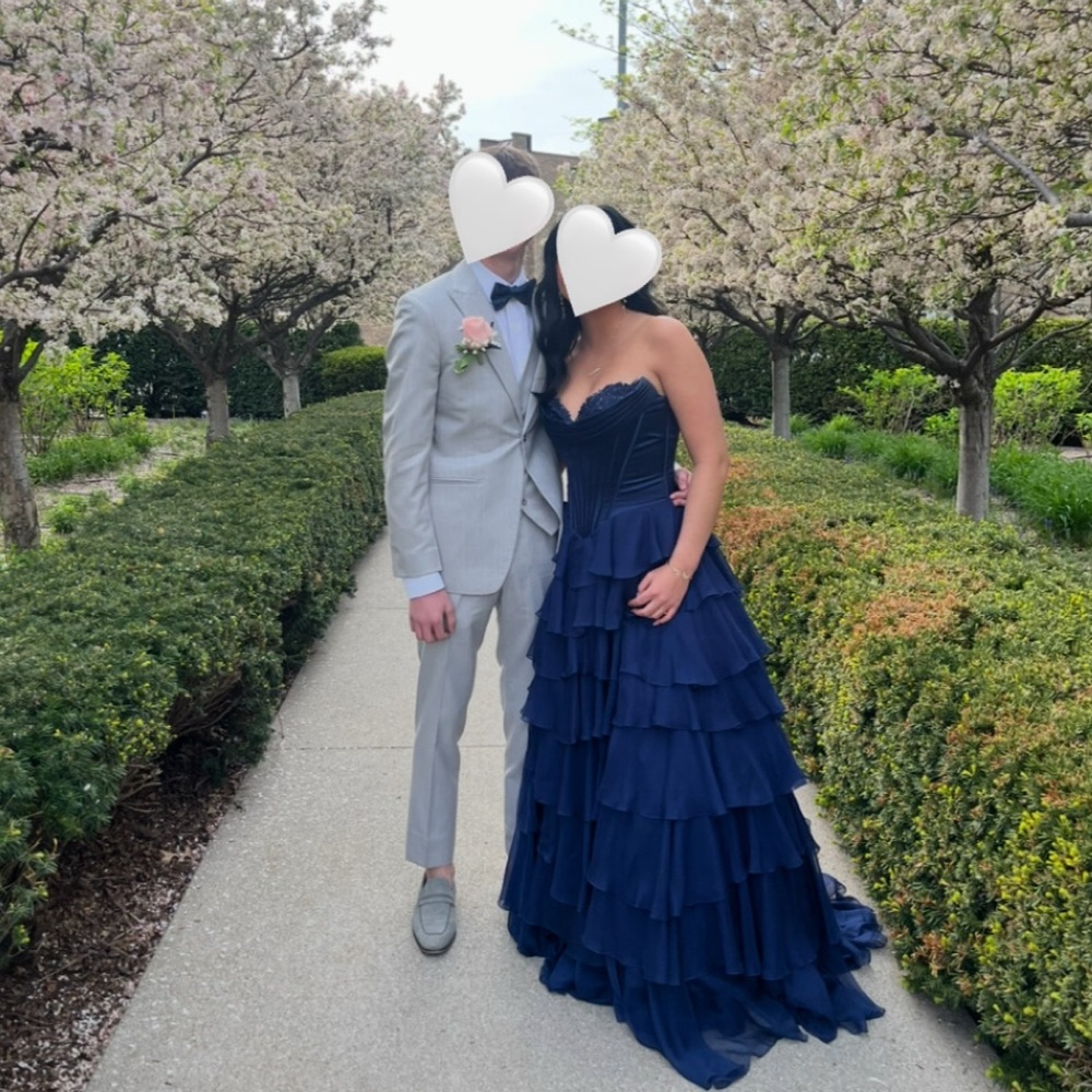 Sherri Hill Navy Blue Strapless Prom Dress